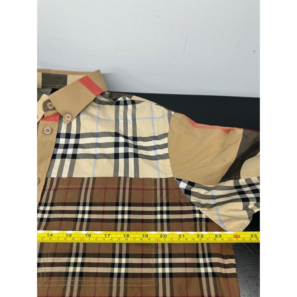 Burberry Long Sleeve Button Down Shirt All Over Nova Check Print Brown - Medium - Picture 4 of 6
